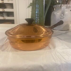 Copper Pan with Lid tin lined wood handle
